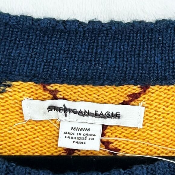 American Eagle Argyle Knit Sweater Navy Yellow Green Size M NWOT Preppy Academia - Picture 8 of 12
